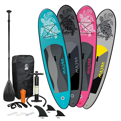 ECD Germany Set Stand Up Paddle gonflable Maona noir, 308x78x10 cm, en PVC, jusqu'à 120kg, pagaie alu, accessoires complets