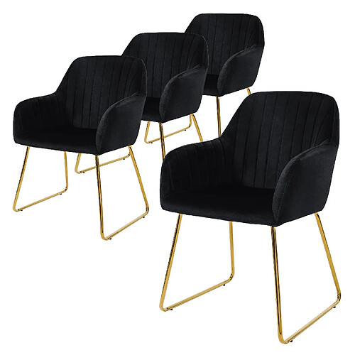 ML-Design Lot de 4 chaises de salle à manger noir assise en velours pieds dorés en métal