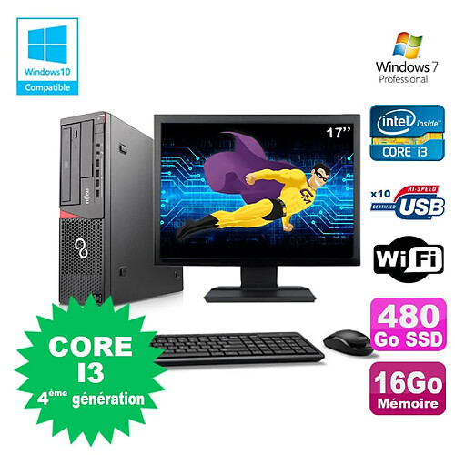 Lot PC Fujitsu E720 E85+ I3-4130 3.4GHz 16Go 480Go Graveur WIFI W7 + Ecran 17" · Occasion