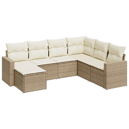 Maison Chic Salon de jardin avec coussins 7 pcs | Ensemble de Table et chaises | Mobilier d'Extérieur beige résine tressée -GKD42002