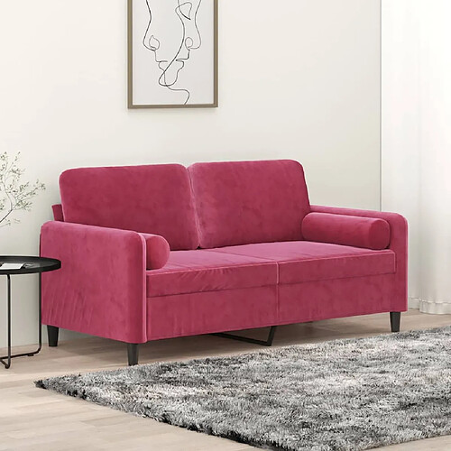 vidaXL Canapé 2 places avec oreillers bordeaux 140 cm velours