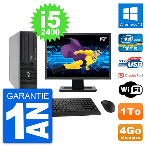 PC Fujitsu E910 DT Ecran 19" Intel i5-2400 RAM 4Go Disque 1To Windows 10 Wifi · Occasion