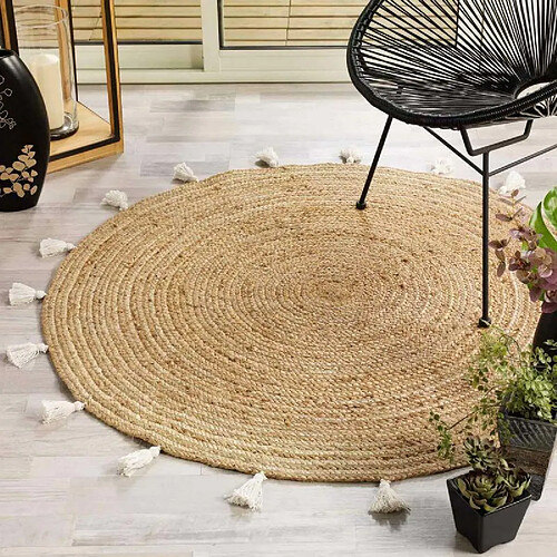 Paris Prix Tapis Rond Déco en Jute Shira 120cm Blanc