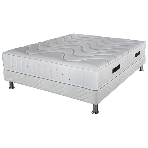 Ebac Matelas Ritmo+sommier 140x190 Ressorts ensachés - Hauteur 27 cm - Soutien très ferme