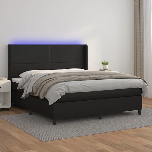 vidaXL Sommier à lattes de lit matelas LED Noir 180x200cm Similicuir