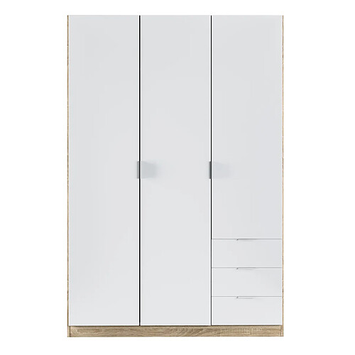 Pegane Armoire avec 3 portes et 3 tiroirs Coloris chêne et blanc - Dim : L 121 x H 180 x P 52 cm