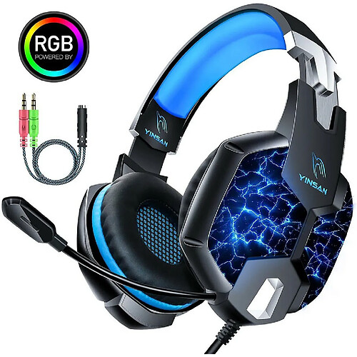 Chrono Casque PS4 Gaming, Casque Gamer Xbox One avec Micro Anti Bruit Casque Gaming RGB LED Lampe Stéréo Basse Microphone Réglable avec Micro 3.5mm Jack pour PC Laptop Tablette Smartphone