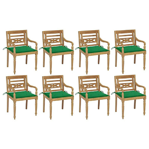 Maison Chic Lot de 8 Chaises Batavia avec coussins | chaises Relax d'extérieur Bois de teck solide -GKD58984