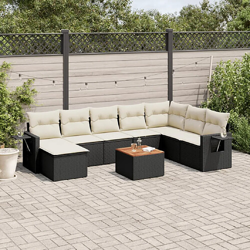 vidaXL Salon de jardin 9 pcs avec coussins noir résine tressée