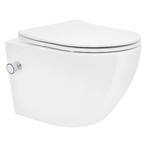 LuxeBath Toilette suspendu blanc sans rebord nano-revêtement+fonction bidet salle de bain