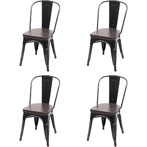 Decoshop26 4x chaises de salle à manger cuisine style industriel métal noir et synthétique marron CDS04557