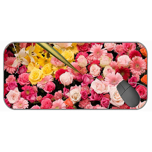 Universal (750x300x3) Tampon de souris de jeu avec bords cousus, soupçon de base de base en caoutchouc non gerbera de fleurs de rose Gerbera