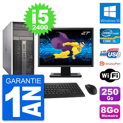 PC Tour HP Pro 6300 CMT Ecran 27" i5-2400 RAM 8Go Disque 250Go Windows 10 Wifi · Occasion