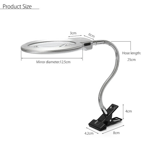 Universal Sur le bureau, verre, lecture, loupe, loupe, tuyau métallique, LED, avec pince, lumière éclairée, top, bureau, amplificateur.