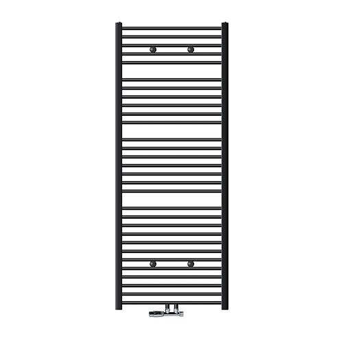 LuxeBath Radiateur de salle de bains Sahara 750x1800 mm Anthracite courbé avec raccord central, y compris garniture de raccordement avec thermostat Forme d'angle Raccord mural