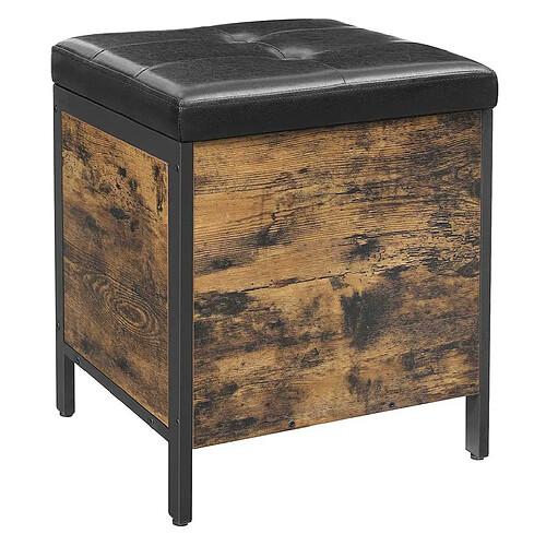 Helloshop26 Tabouret banc avec coffre de rangement siège rembourré pour entrée chambre salon cadre en acier montage simple surface en pu style industriel 50 cm marron rustique et noir 12_0002772