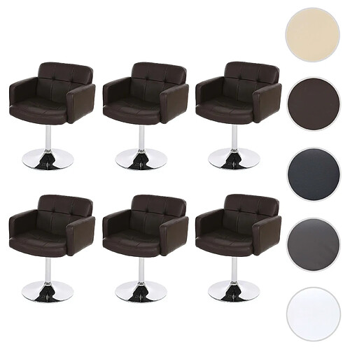 Mendler Lot de 6 chaises de séjour Orlando, pivotant, similicuir ~ marron