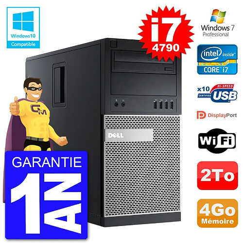 PC Tour DELL 9020 Intel Core I7-4790 RAM 4Go Disque Dur 2To Graveur DVD Wifi W7 · Occasion