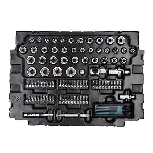 Makita Ensemble d'outils - 120 pièces (E-08713) 1/4 "/ 3/8" / cliquet / clé à douille / embouts / clé mixte en acier CV + Coffret Makpac