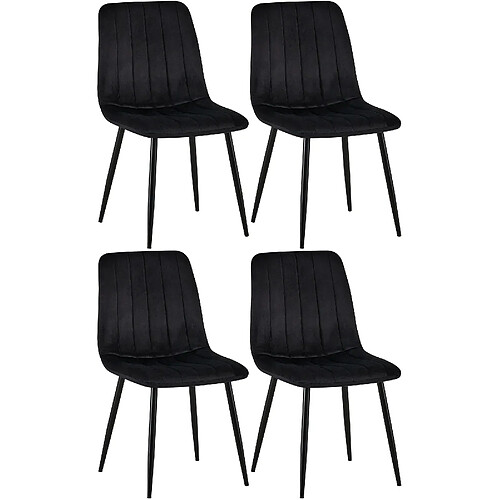 Decoshop26 Lot de 4 chaises de salle à manger coutures décoratives vertical en tissu noir et métal noir 10_0001863