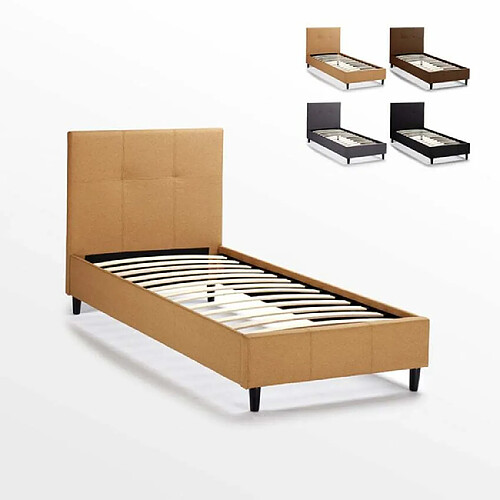 LLB LIVING LIFE BED Lit simple 1 place en tissu avec tête de lit 80x190 Lausanne Twin | Couleur: Beige