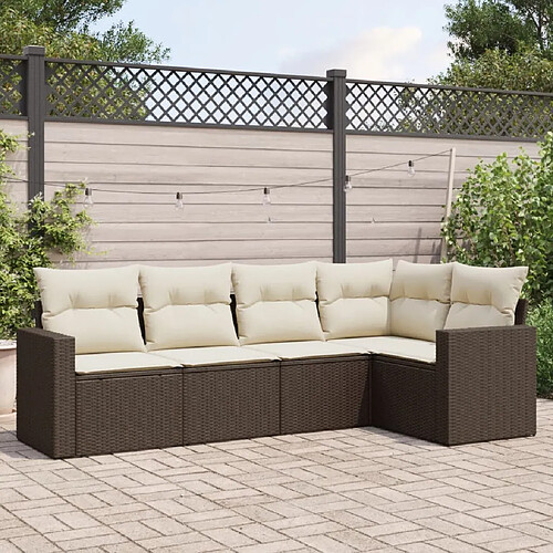 vidaXL Salon de jardin avec coussins 5 pcs marron résine tressée