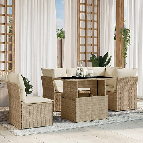 vidaXL Salon de jardin avec coussins 6 pcs beige résine tressée