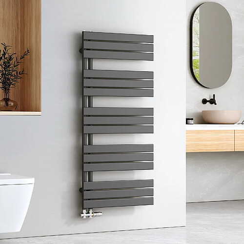 EMKE Radiateur Panneau, Sèche-serviette eau Chaude, Porte-Serviettes Pour Le Chauffage de la Salle de Bain, Chauffe Serviettes à Température Constante, 130x60cm, 838W, Anthracite