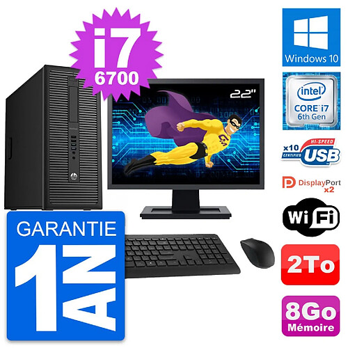 PC Tour HP EliteDesk 800 G2 Ecran 22" i7-6700 RAM 8Go Disque 2To Windows 10 Wifi · Occasion