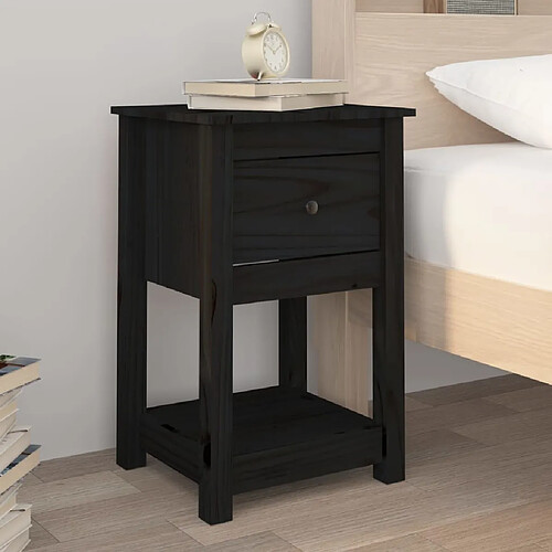 Maison Chic Table de chevet,Table de nuit,Table d'appoint pour salon Noir 40x35x61,5 cm Bois de pin massif -MN55374