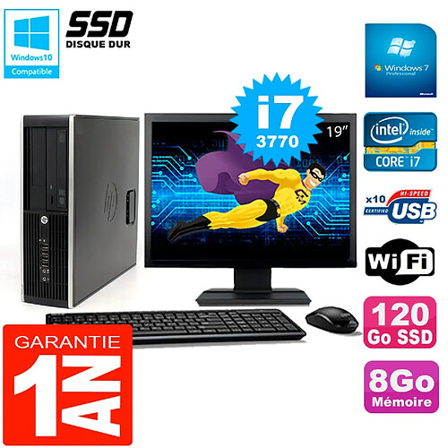 PC HP Compaq 8300 SFF Ecran 19" Core I7-3770 RAM 8Go Disque 120 Go SSD Wifi W7 · Occasion