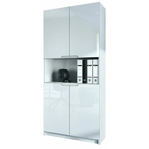 Mpc Armoire De Bureau Blanc Mat Et Facade Laquée (lxhxp) : 82 X 184 X 37