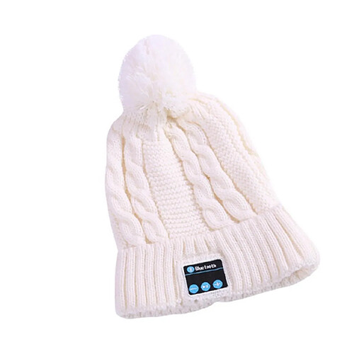 YP Select Bluetooth Beanie Ball Knit Cap Casque sans fil Appelez Music Stereo Bluetooth Hat Music Headset Knit Cap-Blanc