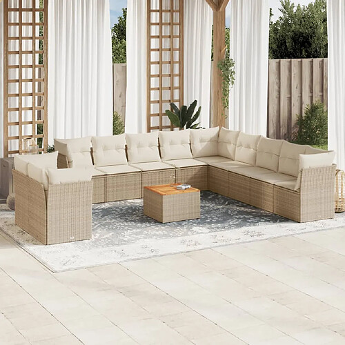 vidaXL Salon de jardin avec coussins 12 pcs beige résine tressée