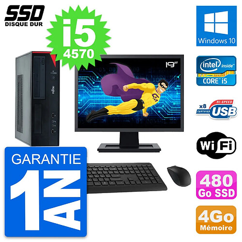 PC Fujitsu E520 DT Ecran 19" Intel i5-4570 RAM 4Go SSD 480Go Windows 10 Wifi · Occasion