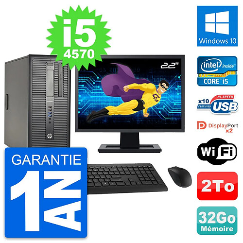 PC Tour HP ProDesk 600 G1 Ecran 22" i5-4570 RAM 32Go Disque 2To Windows 10 Wifi · Occasion