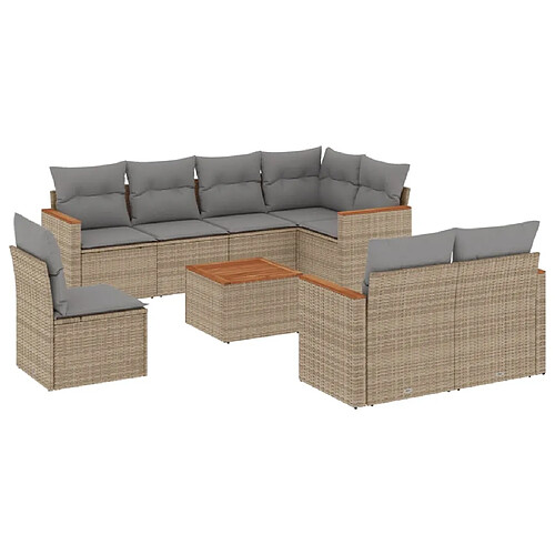 Maison Chic Salon de jardin avec coussins 9 pcs | Ensemble de Table et chaises | Mobilier d'Extérieur beige résine tressée -GKD71484