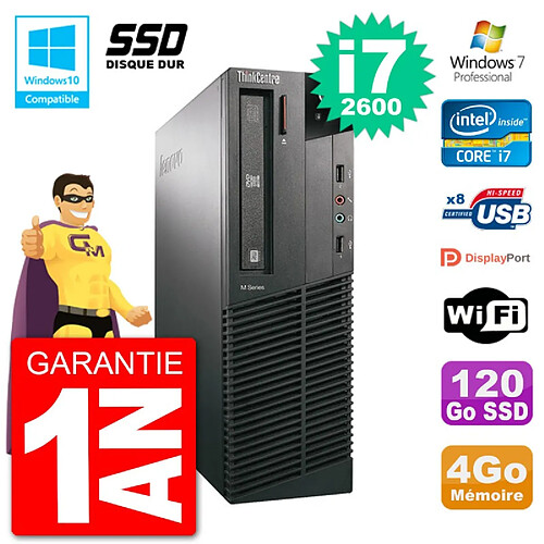 PC Lenovo ThinkCentre M82 SFF i7-2600 RAM 4Go SSD 120Go Graveur DVD Wifi W7 · Occasion