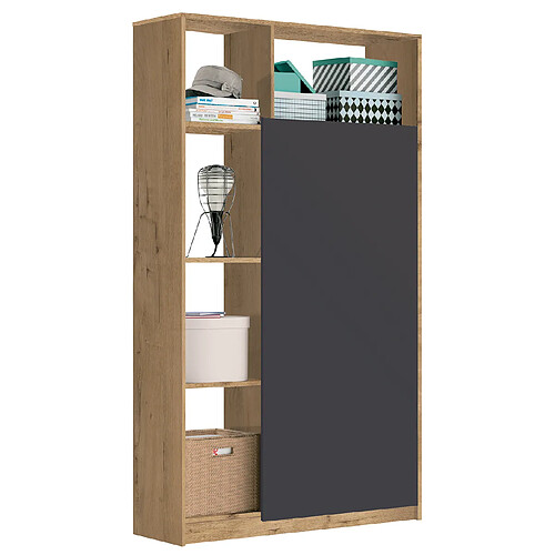 Pegane Armoire / meuble de rangement coloris chêne doré/gris - Hauteur 180 x Longueur 100 x Profondeur 35 cm