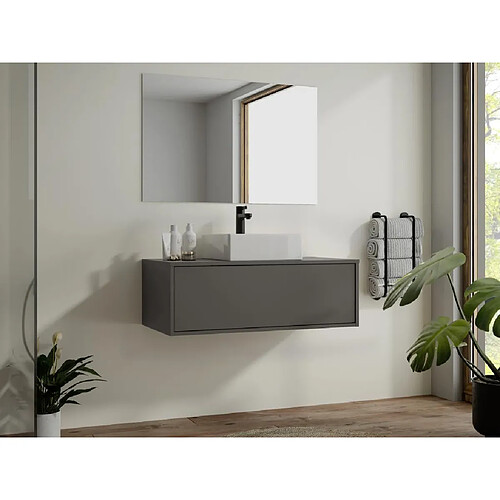 Vente-Unique Meuble sous vasque suspendu - Coloris gris anthracite - 94 cm - TEANA II