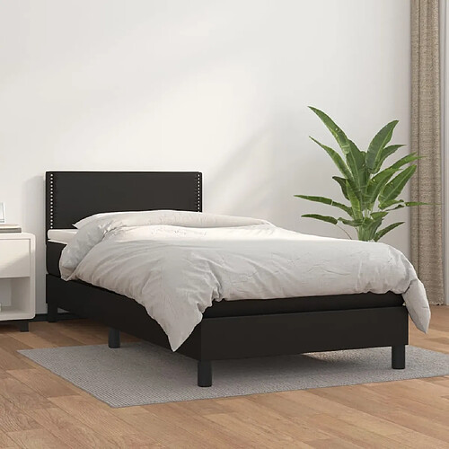 vidaXL Sommier à lattes de lit avec matelas Noir 100x200 cm Similicuir