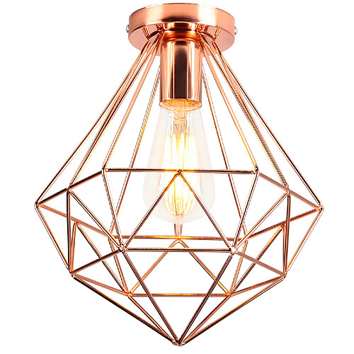 Stoex Plafonnier Antique en Diamant 26CM Luminaire Plafonnier Moderne Lampe de Plafond Vintage E27 Pour Loft, Bureau, Intérieur Or Rose