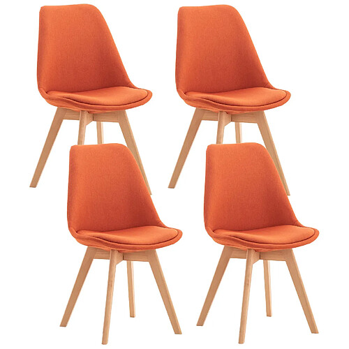 Decoshop26 Lot de 4 chaises de salle à manger cuisine bureau style scandinave en tissu orange pieds en bois 10_0000366