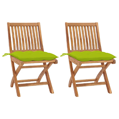 vidaXL Chaises de jardin lot de 2 avec coussins vert vif Bois de teck