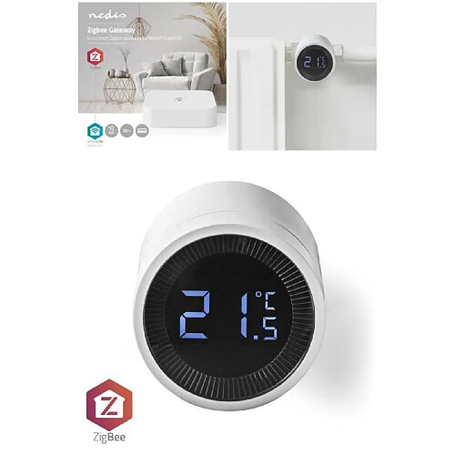 NEDIS Thermostat Radiateur digital WIFI Zigbee 3.0 Alimenté par pile LCD Android™ / IOS + Passerelle Wi-Fi Zigbee 3.0 40 Appareils