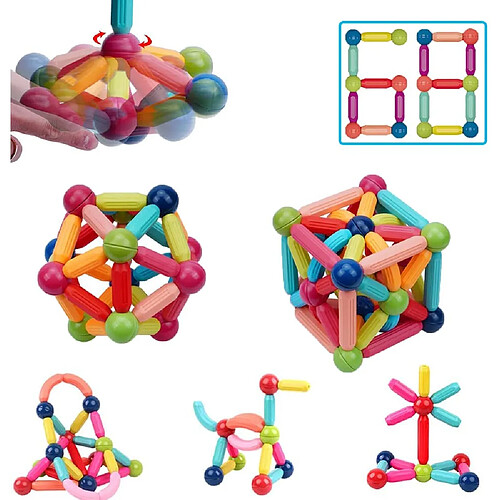 koticidsin Jeu de Construction Magnétique, 68 PCS, Bâtons Magnétiques de Construction, Jeux Educatifs Enfant