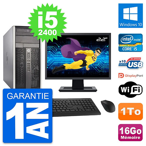 PC Tour HP Pro 6300 CMT Ecran 22" i5-2400 RAM 16Go Disque 1To Windows 10 Wifi · Occasion