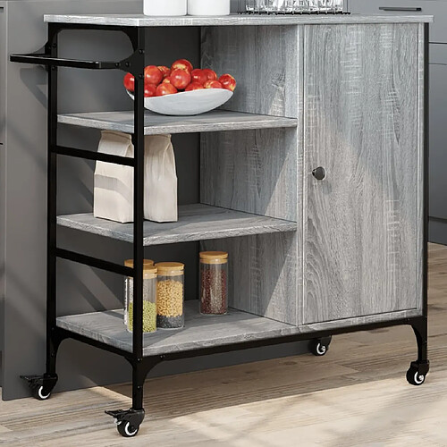 Maison Chic Desserte de cuisine | Chariot de cuisine | Meuble de rangement roulant sonoma gris 87,5x38,5x84,5cm bois ingénierie -GKD69204