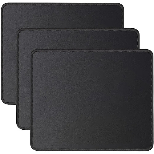 Universal Tapis de souris, 3 paquet de souris avec bord cousu, coussinets de souris à base en caoutchouc non glissant, coussinets de souris noirs lavables en vrac avec tissu lycra pour le jeu, à la maison et