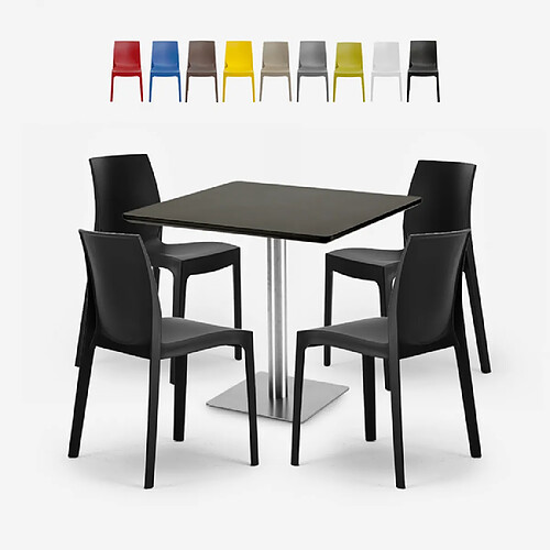 Grand Soleil Lot De 4 Chaises Empilables Bar Cuisine Table Horeca Noir 90x90cm Jasper Black, Couleur: Noir